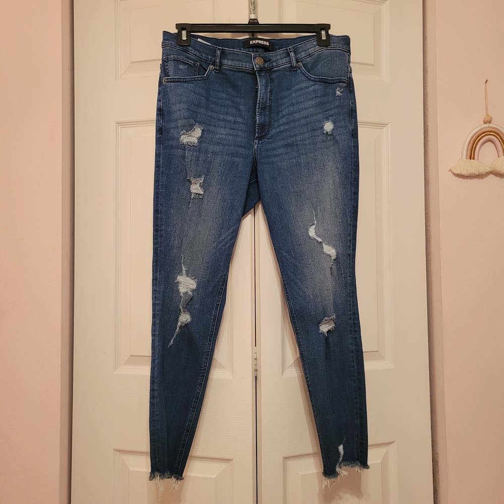 Express Denim Perfect High Rise Ankle Jeans - Blue